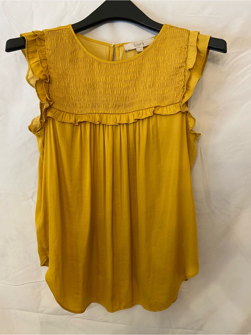 LOFT Mustard Smocked Yoke Ruffle Sleeveless Camisole